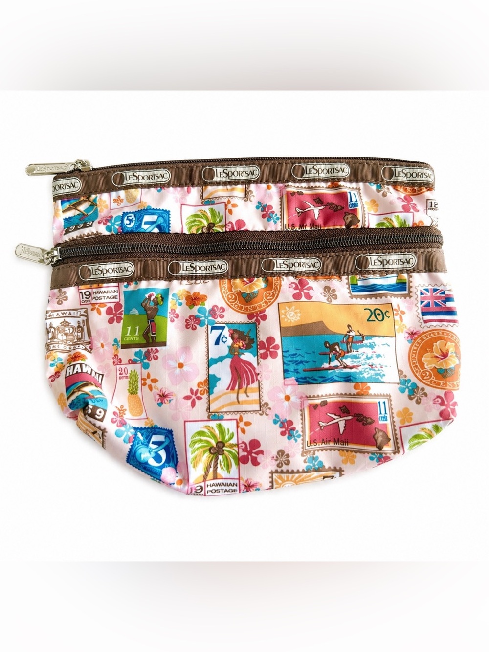 LeSportsac Hawaii Exclusive Aloha Stamp Cosmetic Bag 2 Zip Nylon